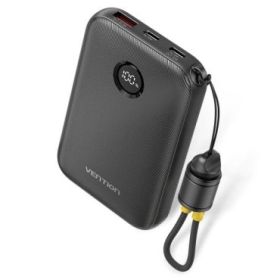 Vention Powerbank de 10000mAh - Potencia de Salida hasta 22.5W - USB-A - USB-C - Pantalla LED - Cable USB-C de 17cm - Apto para