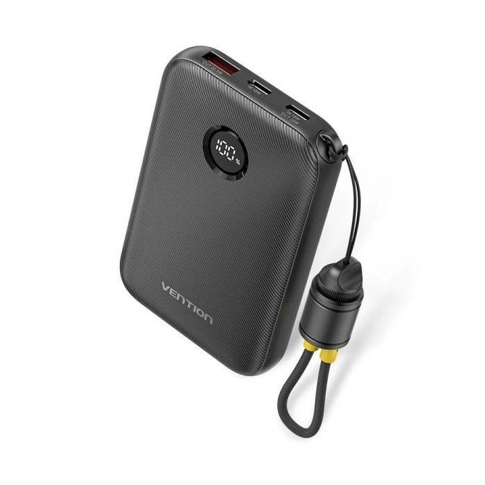 Vention Powerbank de 10000mAh - Potencia de Salida hasta 22.5W - USB-A - USB-C - Pantalla LED - Cable USB-C de 17cm - Apto para