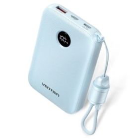 Vention Powerbank de 10000mAh - Potencia de Salida hasta 22.5W - USB-A - USB-C - Pantalla LED - Cable USB-C de 17cm - Apto para