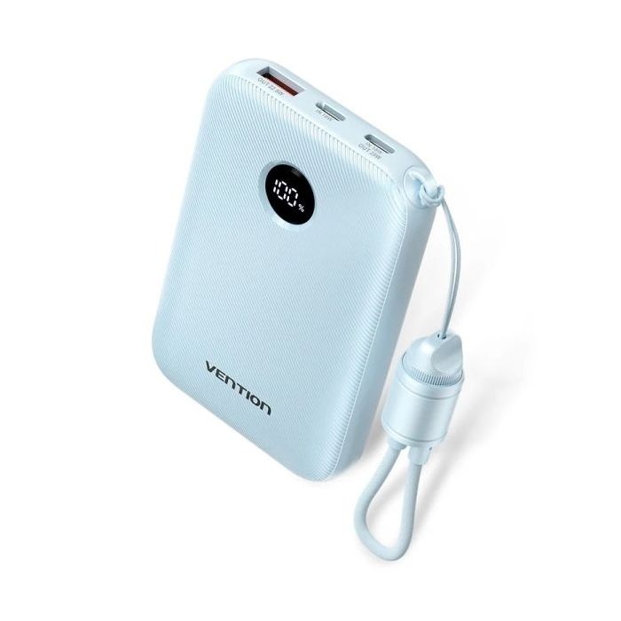 Vention Powerbank de 10000mAh - Potencia de Salida hasta 22.5W - USB-A - USB-C - Pantalla LED - Cable USB-C de 17cm - Apto para
