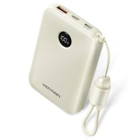 Vention Powerbank de 10000mAh - Potencia de Salida hasta 22.5W - USB-A - USB-C - Pantalla LED - Cable USB-C de 17cm - Apto para