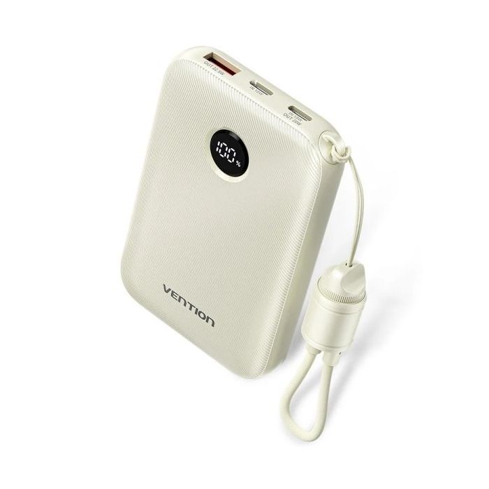 Vention Powerbank de 10000mAh - Potencia de Salida hasta 22.5W - USB-A - USB-C - Pantalla LED - Cable USB-C de 17cm - Apto para