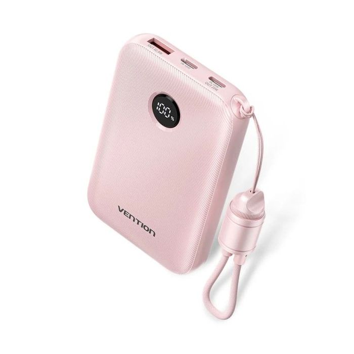 Vention Powerbank de 10000mAh - Potencia de Salida hasta 22.5W - USB-A - USB-C - Pantalla LED - Cable USB-C de 17cm - Apto para