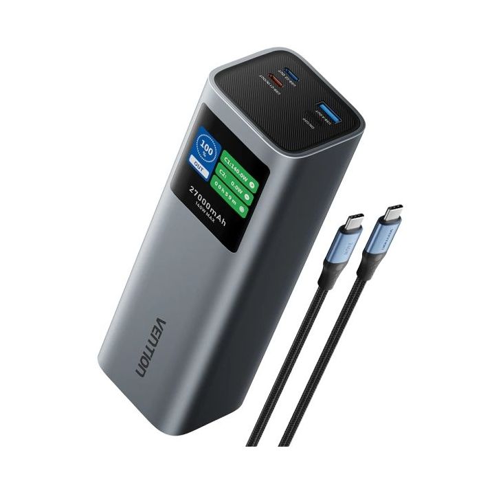 Vention Powerbank de 27000mAh - Potencia de Salida hasta 140W - Power Delivery - USB-A - USB-C - Color Gris