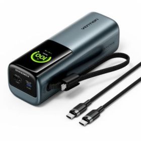 Vention Powerbank de 20000mAh - Potencia de Salida hasta 165W - Cable USB-C Integrado - Power Delivery - USB-A - USB-C - Pantall