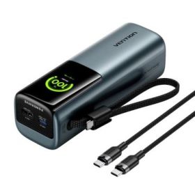 Vention Powerbank de 27000mAh - Potencia de Salida hasta 200W - Cable USB-C Integrado - Power Delivery - USB-A - USB-C - Pantall