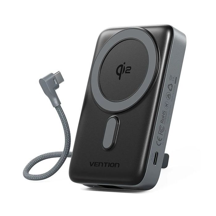 Vention Powerbank de 10000mAh - Potencia de Salida hasta 25W - Cable USB-C Integrado - Entrada y Salida USB-C - Carga Inalambric