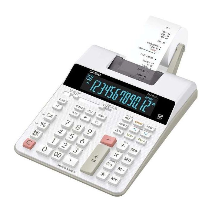Casio FR-2650RC Calculadora Impresora de Sobremesa - Impresión en 2 colores - Pantalla de 12 Digitos - Función de reloj y calend