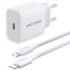 Vention Cargador de Pared - 20W - Cable de 1m Incluido - Chaqueta Trenzada de Algodon y TPE - USB-C - Carga Rapida - Color Blanc