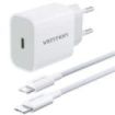 Vention Cargador de Pared - 20W - Cable de 1m Incluido - Chaqueta Trenzada de Algodon y TPE - USB-C - Carga Rapida - Color Blanc