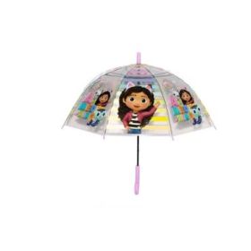 Safta Gabby's Dollhouse Party Paraguas Automatico de 76cm - 8 Paneles - Asa y Punta de PVC - POE Transparente - Nervios de Acero