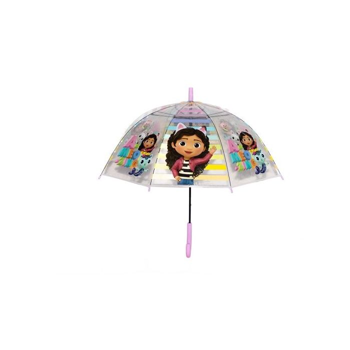 Safta Gabby's Dollhouse Party Paraguas Automatico de 76cm - 8 Paneles - Asa y Punta de PVC - POE Transparente - Nervios de Acero