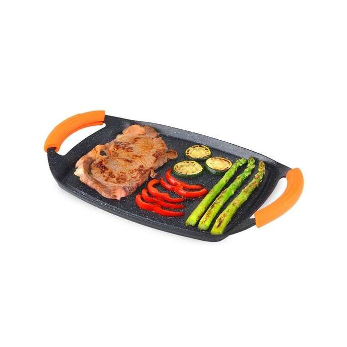 Orbegozo GDB 3600 Plancha Grill de Aluminio Fundido - Recubrimiento de Piedra Antiadherente - Asas de Goma Extraibles - Apto par