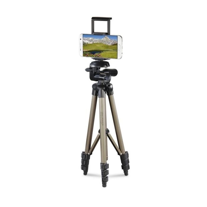 Hama Tripode para Smartphone y Tablet - Peso Max 500g - Altura Ajustable hasta 106cm - Aluminio - Cabezal de 3 Vias - Color Beig