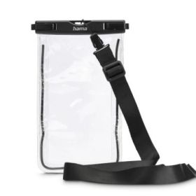 Hama Funda Impermeable Universal - IPX8 - Cierre a Presion - Marco Fluorescente - PVC - 12.5x1.5x20cm - Color Negro y Transparen