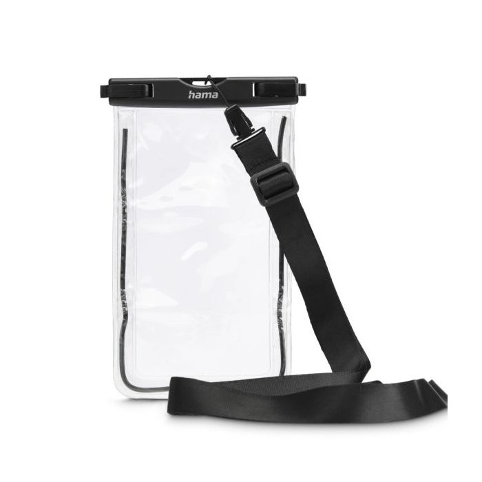 Hama Funda Impermeable Universal - IPX8 - Cierre a Presion - Marco Fluorescente - PVC - 12.5x1.5x20cm - Color Negro y Transparen