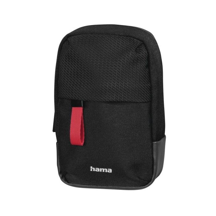 Hama Matera Funda para Camara - Poliester Reciclado - Asa para Cinturon - Correa de Cuello Desmontable - 7.5x4.5x13cm - Color Ne
