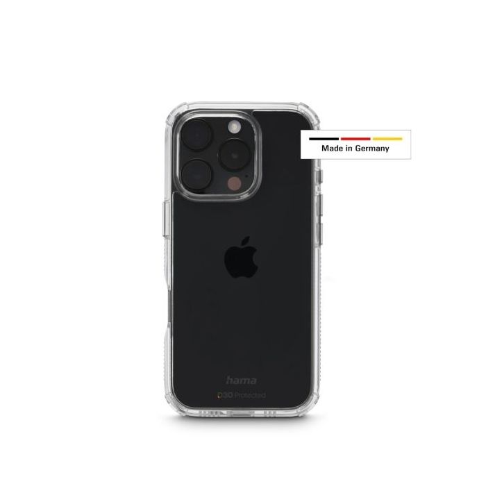 Hama Extreme Protect Funda para iPhone 16 Pro - Antideslizante - Policarbonato - Proteccion D3O - Bordes Elevados - Color Transp