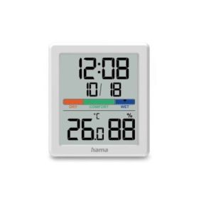 Hama Paros Medidor de Temperatura y Humedad para Interior - Pantalla Digital - Reloj - Precision 1ºC - Indicador de Confort - Pe