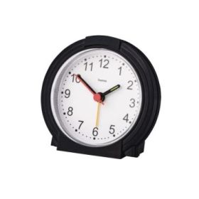 Hama Classic Reloj Despertador Analogico - Manecillas y Numeros Fluorescentes - Funciona con 1 Pila AA - 9.5x3.8cm - Color Negro