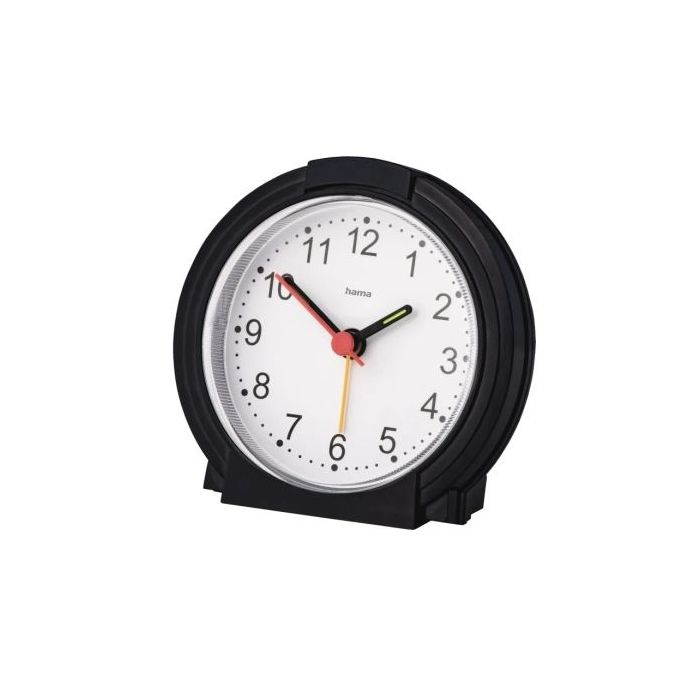Hama Classic Reloj Despertador Analogico - Manecillas y Numeros Fluorescentes - Funciona con 1 Pila AA - 9.5x3.8cm - Color Negro