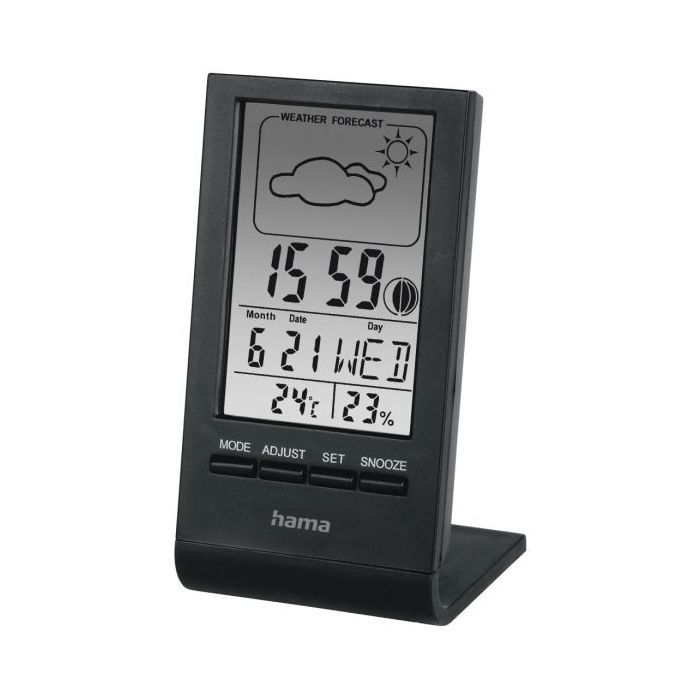 Hama Medidor de Temperatura y Humedad para Interior - Pantalla Digital - Reloj - Prevision Meteorologica - Visualizacion de Fase