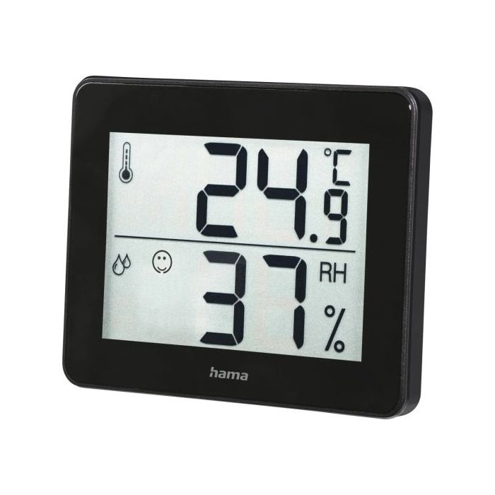 Hama Medidor de Temperatura y Humedad para Interior - Pantalla Digital - Indicador de Confort - Permite Colgar en Pared - 10x1.1