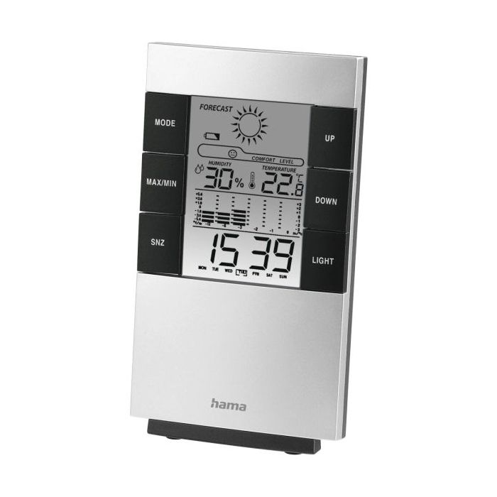 Hama Medidor de Temperatura y Humedad para Interior - Pantalla Digital - Reloj - Alarma - Prevision Meteorologica - Memoria de D