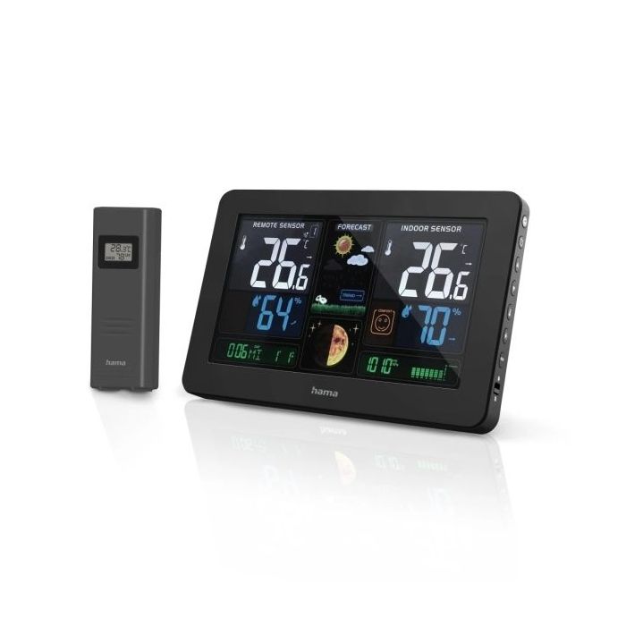 Hama Premium Estacion Meteorologica - Reloj - Prevision Meteorologica - Sensor Exterior - Radiofrecuencia - Termometro - Higrome