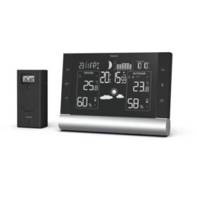 Hama Black Line Plus Estacion Meteorologica - Reloj - Prevision Meteorologica - Sensor Exterior - Radiofrecuencia - Termometro -