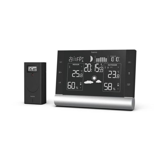 Hama Black Line Plus Estacion Meteorologica - Reloj - Prevision Meteorologica - Sensor Exterior - Radiofrecuencia - Termometro -