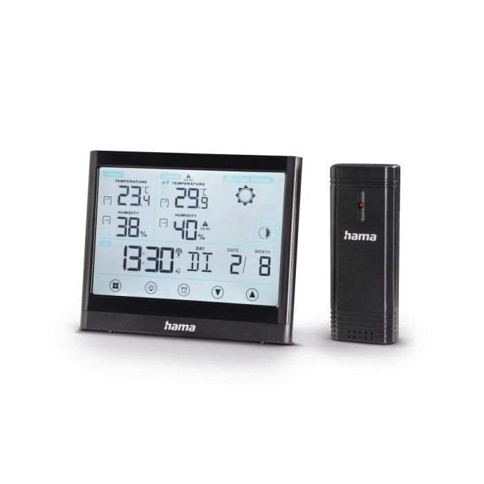 Hama Full Touch Estacion Meteorologica - Reloj - Pantalla Digital - Prevision Meteorologica - Sensor Exterior - Radiofrecuencia