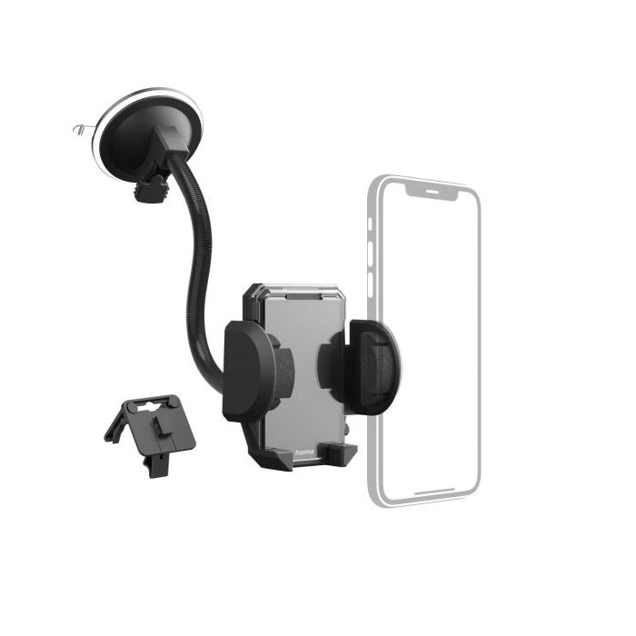 Hama Multi Soporte de Coche para Smartphone - Peso Max 200g - Pinza para Rejilla - Ventosa para Parabrisas - Ancho Dispositivo d