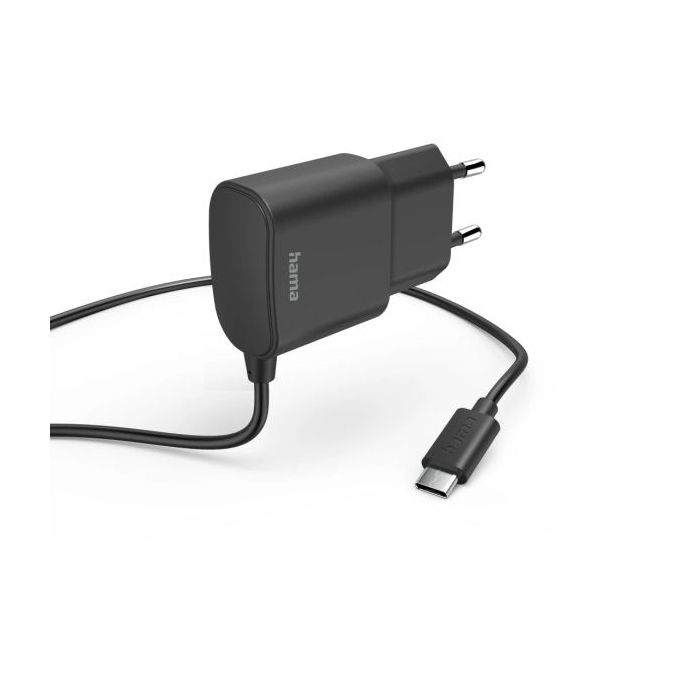 Hama Cargador USB-C - Potencia 12W - Cable Integrado 1m - Color Negro