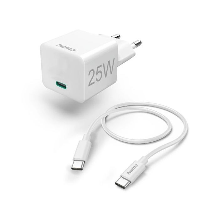 Hama Cargador de Pared - Potencia 25W - Cable 1.5m - USB-C - Power Delivery - Qualcomm - Color Blanco