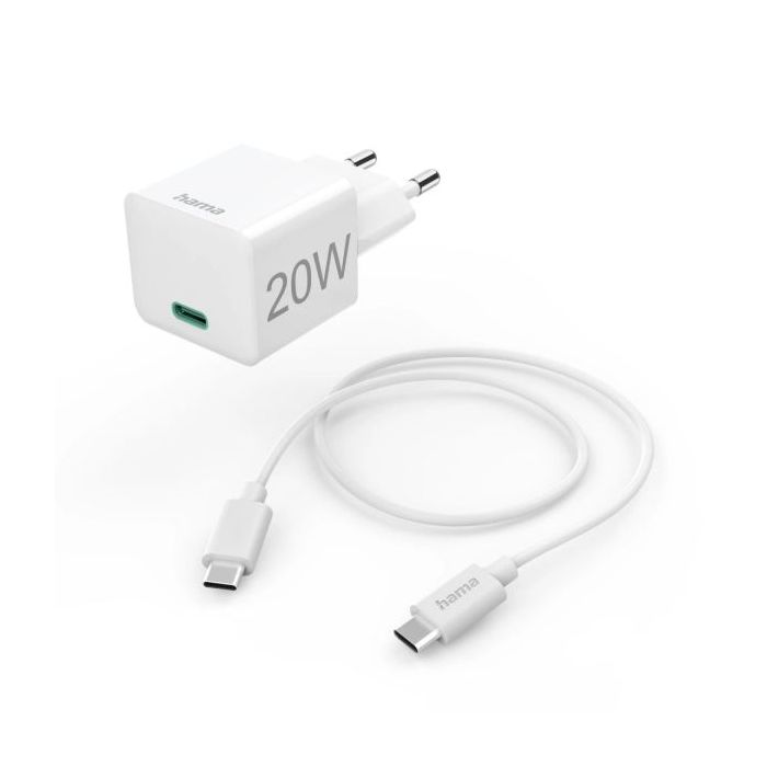 Hama Cargador de Pared - Potencia 20W - USB-C - Cable 1m - Power Delivery - Qualcomm - Color Blanco