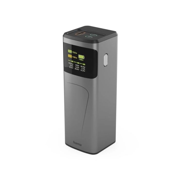 Hama High Power Bateria Externa Powerbank 24000mAh - Potencia 150W - USB-C - USB-A - Power Delivery - Pantalla TFT - Indicador d