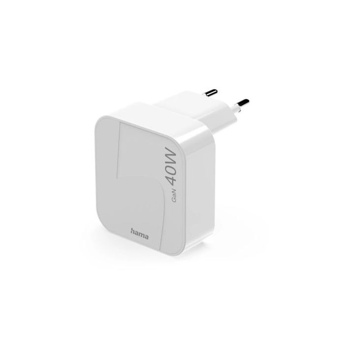Hama Cargador de Pared - Potencia 40W - GaN - 2x USB-C - Power Delivery - Qualcomm - Color Blanco