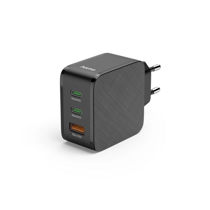 Hama Cargador de Pared - Potencia 65W - 2x USB-C - USB-A - Power Delivery - Qualcomm - Color Negro