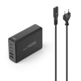 Hama Estacion de Carga USB - 3x USB-C - 2x USB-A - Cable 1.5m - Power Delivery - Qualcomm - GaN - 3.1x10.1x7cm - Color Negro