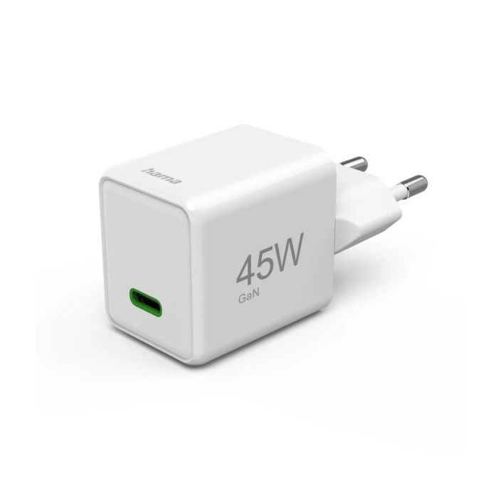 Hama Cargador de Pared - Potencia 45W - USB-C - GaN - Power Delivery - Qualcomm - Color Blanco
