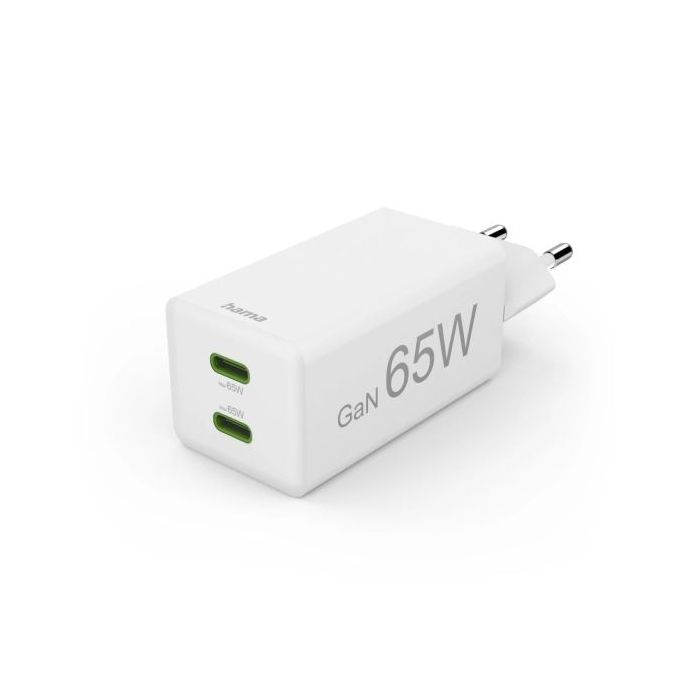 Hama Cargador de Pared - Potencia 65W - USB-C - GaN - Power Delivery - Qualcomm - GaN - Color Blanco