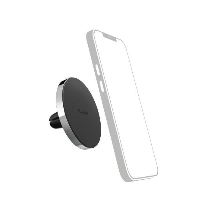 Hama Lock Soporte de Coche para Smartphone - Magnetico - Pinza para Rejilla - Peso Max 230g - Aluminio - Color Negro y Plata