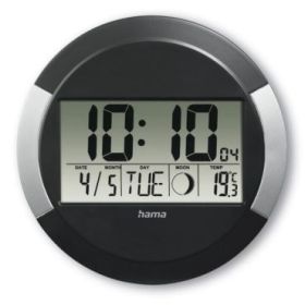 Hama Ischia Reloj de Pared Digital - Termometro - Visualizacion de Fases Lunares - Zona Horaria Ajustable - Radio - 24.5x1.5cm -
