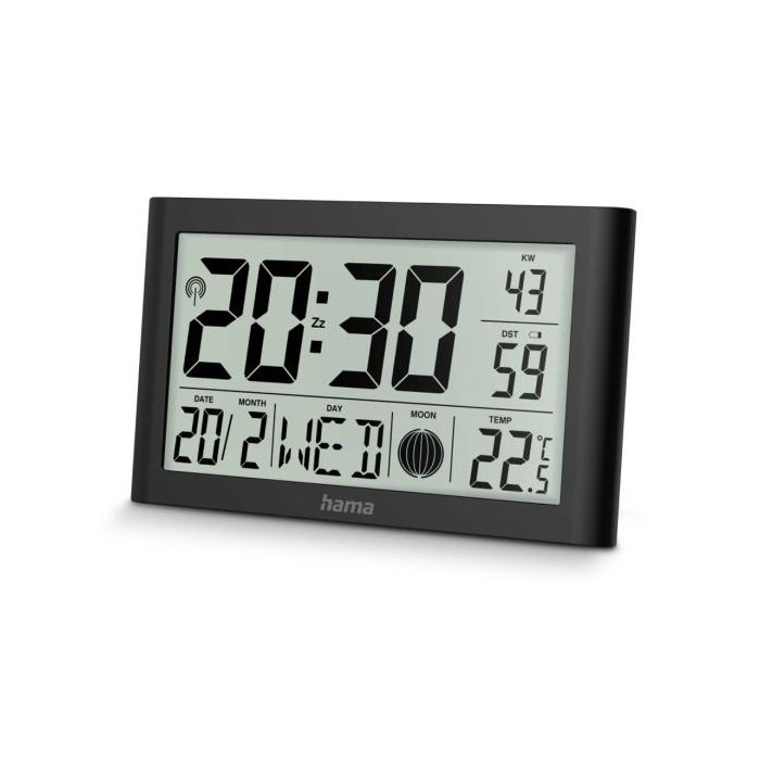 Hama Martinique Reloj de Pared Digital - Termometro - Visualizacion de Fases Lunares - Zona Horaria Ajustable - Radio - 20x12x2.