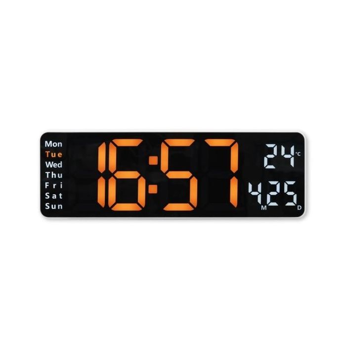 Hama Santa Cruz Reloj de Pared Digital - Termometro - Alarma - Fecha - Pantalla Grande - 32x10x3cm - Color Blanco