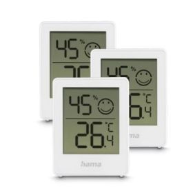 Hama Cres Pack de 3 Medidores de Temperatura y Humedad para Interior - Pantalla Digital - Permite Colgar en Pared - Indicador de