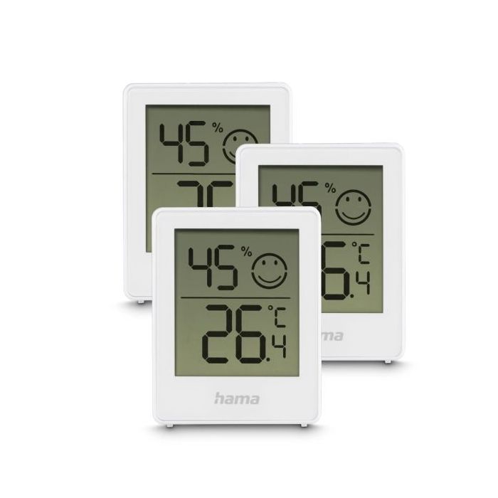 Hama Cres Pack de 3 Medidores de Temperatura y Humedad para Interior - Pantalla Digital - Permite Colgar en Pared - Indicador de