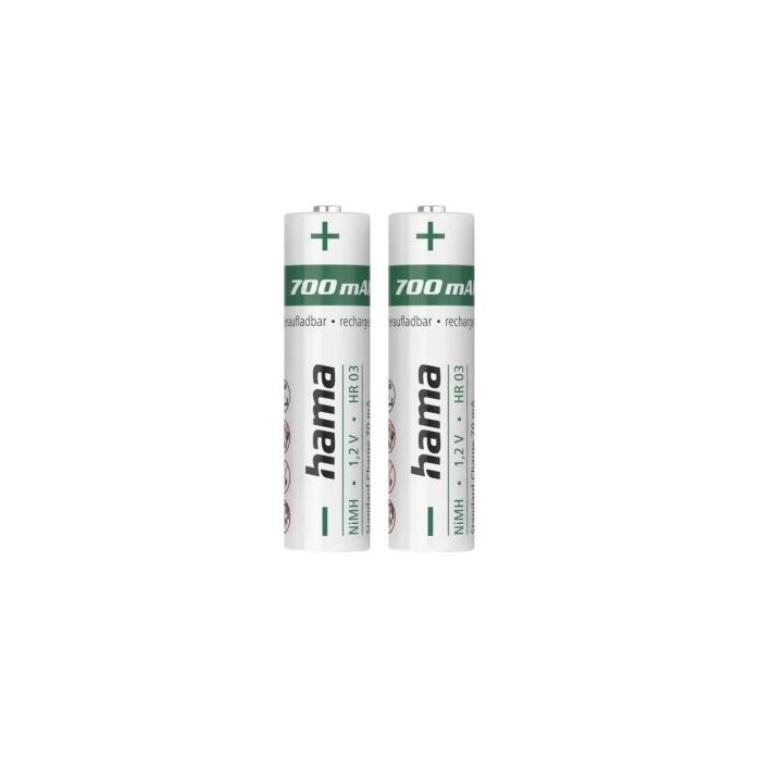 Hama Pack de 2 Pilas Recargables AAA - NiMH - Voltaje 1.2V - 700mAh - Color Blanco