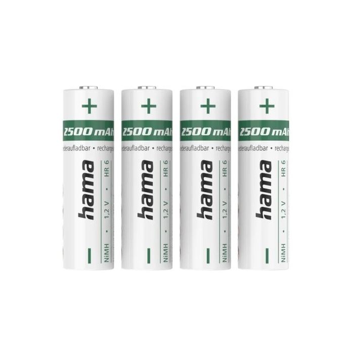 Hama Pack de 2 Pilas Recargables AA - NiMH - Voltaje 1.2V - 2500mAh - Color Blanco